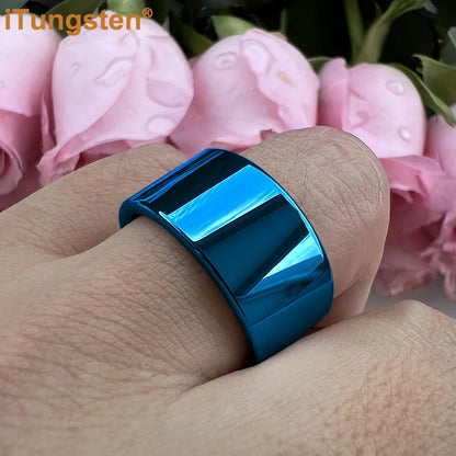 iTungsten 12mm Dropshipping Große Männer Ring Glänzende Wolfram Hochzeit Band Mode Schmuck Rohr Cut Poliert Komfort Fit