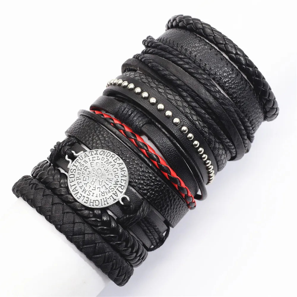 10 Pcs/Set Black Wrap Woven New Fashion Handmade Men Bracelets Male Women Leather Bracelets Men Bangle Wholesale Jewelry Gift