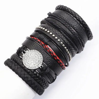 10 Pcs/Set Black Wrap Woven New Fashion Handmade Men Bracelets Male Women Leather Bracelets Men Bangle Wholesale Jewelry Gift