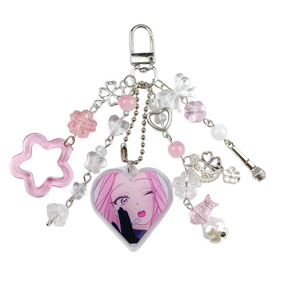 Anime Alien Stage IVAN & TILL Schlüsselanhänger Herz Schleife Handyanhänger Perlen Schlüsselanhänger Vielseitiger Rucksack Dekoration Zubehör Geschenke