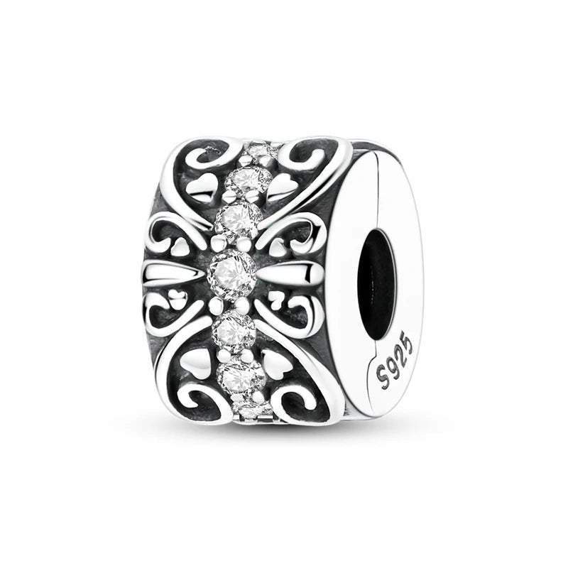 Lucky Clover Clip Charms 925 Sterling Silber Original Black Cat Stopper Clamp Silikon Spacer Charm für DIY Schmuck Armband