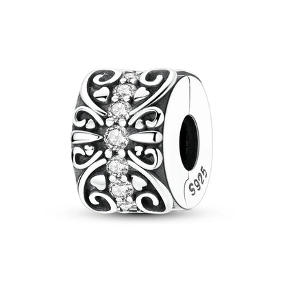Lucky Clover Clip Charms 925 Sterling Silber Original Black Cat Stopper Clamp Silikon Spacer Charm für DIY Schmuck Armband