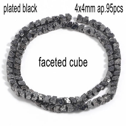 Schwarze vulkanische Lavagesteinperlen, Mineralperlen, Charms, Rohrwürfel, runde geometrische Formperlen für Schmuckherstellung, DIY-Armband