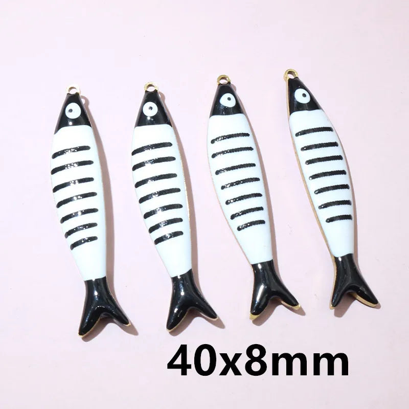 10 Stück Edelstahl Emaille Streifen Fisch Charms Anhänger 40x8/40x14mm DIY Schmuck Herstellung Zubehör für Halsketten Ohrringe