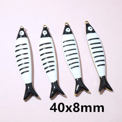 10 Stück Edelstahl Emaille Streifen Fisch Charms Anhänger 40x8/40x14mm DIY Schmuck Herstellung Zubehör für Halsketten Ohrringe