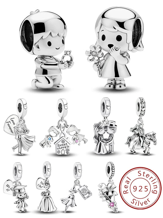 Charms aus 925er-Sterlingsilber für Jungen und Mädchen, Paar-Serie, Vorschlag, Geständnis, Perlen, passend für Original-Pan-Armbänder, edler Schmuck, Geschenk