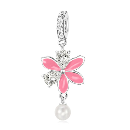 Charm-Anhänger aus 925er-Sterlingsilber mit Oktopusperlen und Stammbaum und Herz, passend für Schlangenarmband, Boutique-Halskette, rosa Anhänger, Geschenk
