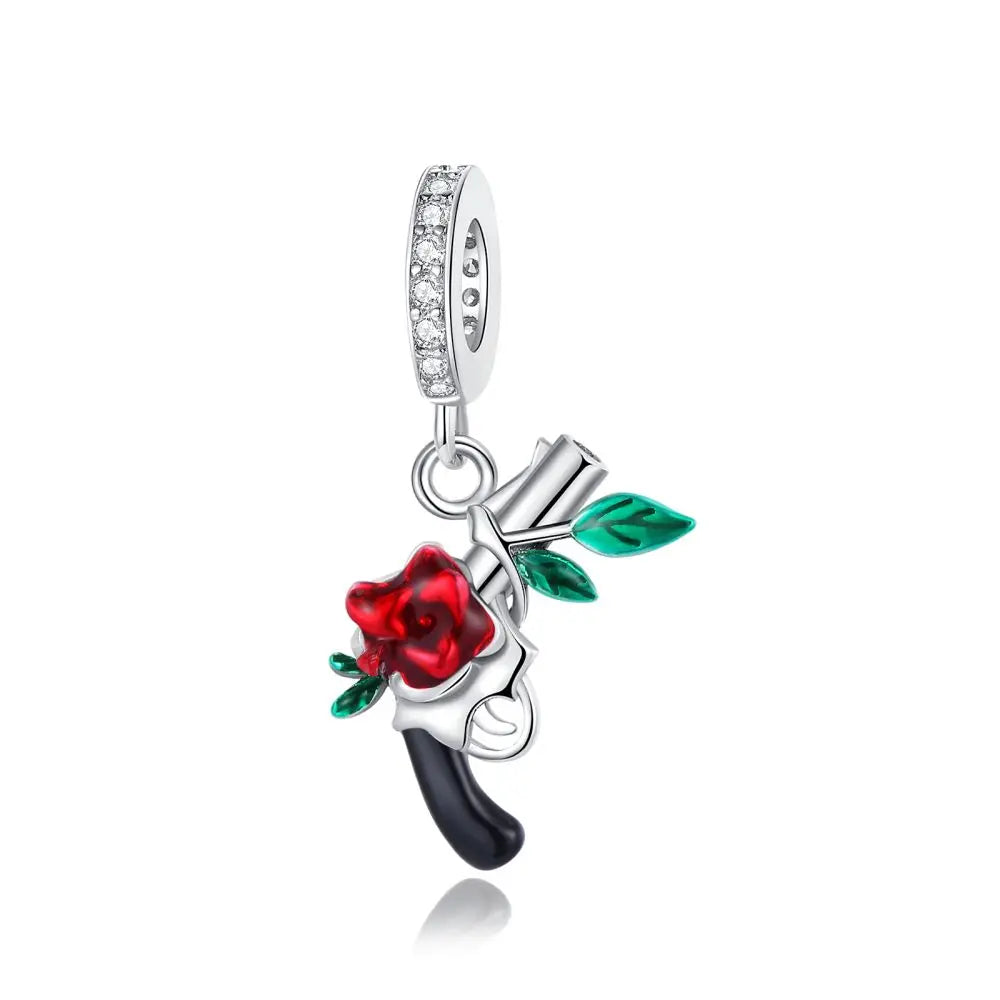 Klassische Kronen-Schädelperlen aus 925er-Sterlingsilber und Rosenpistolen-Anhänger, passend für Armbänder, exquisite Halsketten, Schmuck, Geschenke