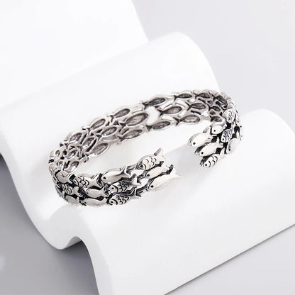 Sole Memory Retro Fisch Kreative Nette 925 Sterling Silber Weibliche Trendy Resizable Öffnung Armreifen Armband Für Frauen BR006