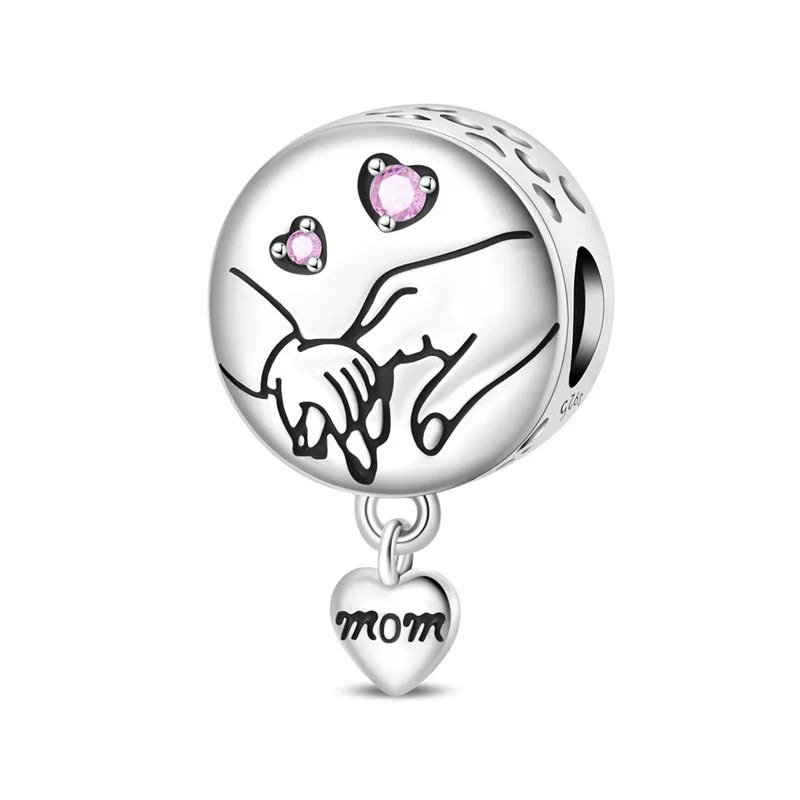925 Sterling Silber Original Charms Perle CZ Zirkon Liebe Mama Rosa Herz Anhänger Passend für Armband DIY Damen Schmuck Geschenk für Freundin
