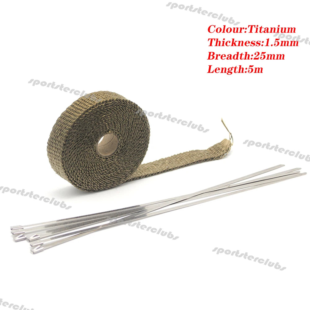 5M/10M/15M Titan Schwarz Fiberglas Thermische Auspuff Header Rohr Wärme Wrap Turbo Rohr verteiler Wärmedämmung Band Rolle 50mm
