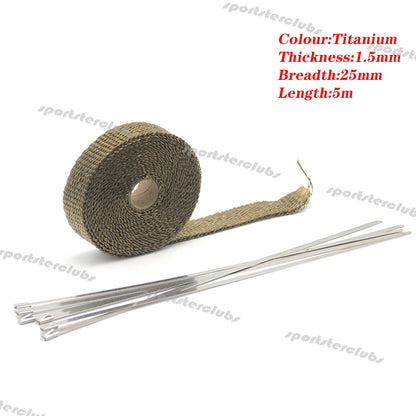5M/10M/15M Titan Schwarz Fiberglas Thermische Auspuff Header Rohr Wärme Wrap Turbo Rohr verteiler Wärmedämmung Band Rolle 50mm