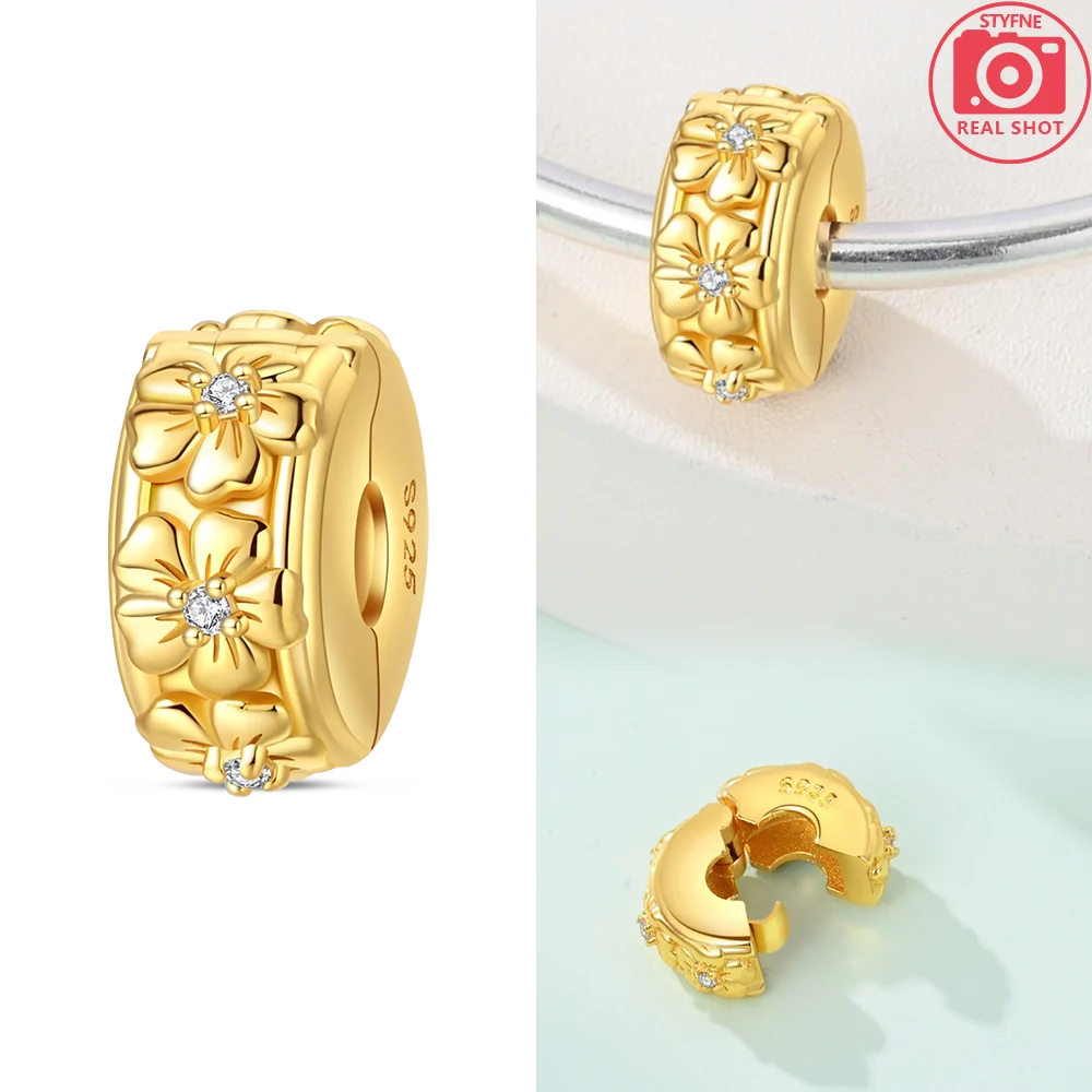 Original funkelnde Charm-Perlen aus 925er-Sterlingsilber, Gold, Rose, heller Stern, Herz, passend für Armbänder, DIY-Jubiläums-Schmuck, Geschenk