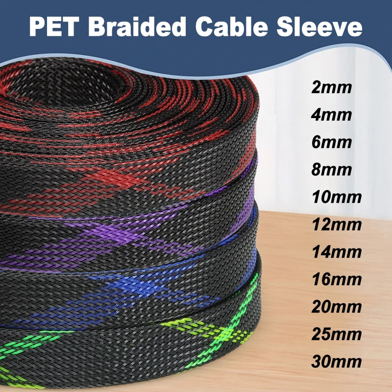 5m PET Geflochtene Kabelummantelung 2 4 6 8 10 12 14 16 20 25 30mm Dehnbare Hochdichte Isolierte Ummantelung zum Schutz von Kabeln und Leitungen
