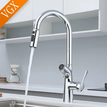 VGX Gold Wasserfilter Küchenarmatur mit Doppelauslauf, Reines Trinkwasser, Ausziehbarer Spültischmischer, Gourmet-Küchenarmatur