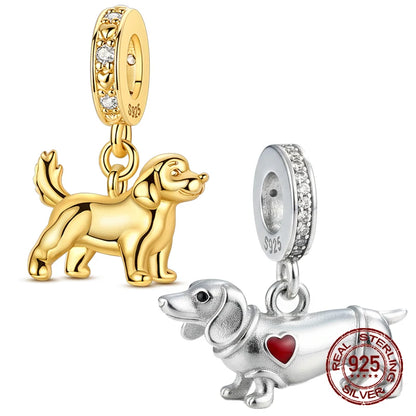 Heißer Verkauf Dackel Charms 925 Sterling Silber Golden Retriever Welpe Baumeln Anhänger Fit Armreif Armband Halskette DIY Schmuck