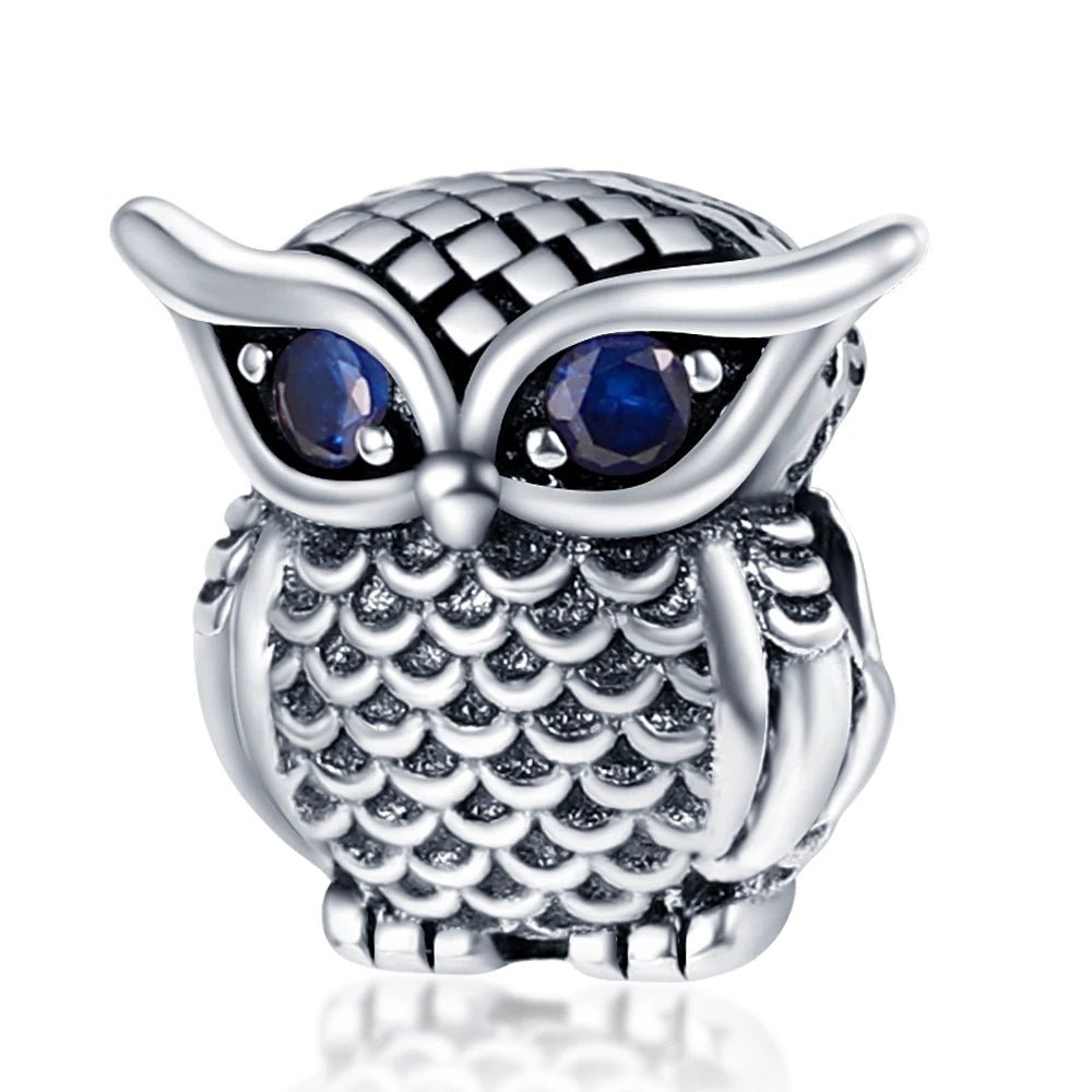 Eulen-Charm-Anhänger aus 925er-Sterlingsilber mit Zirkonia, passend für DIY-Armband-Halskette, Geschenk für Sie, Colgante Plata