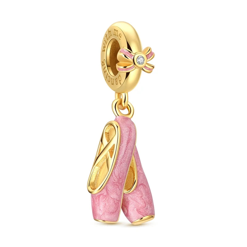 Goldfarbene Charms aus 925er Sterlingsilber, original goldene Sicherheitskette, runder Abstandshalter-Clip-Charm, DIY-Schmuck für Damen, Armband, Geschenk