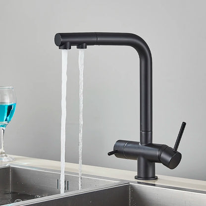 Chrom gefilterter Wasserhahn Messing Luftreiniger Küchenarmatur Doppelgriff Trinkwassergefäß Waschbecken Mischbatterie Torneira für die Küche