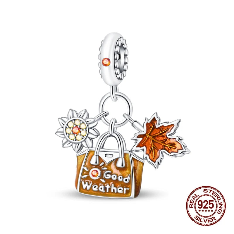 Herbst Neue 925 Sterling Silber Braun Maple Leaf Kürbis Biene Charms Bead Fit 3mm 925 Original Armbänder DIY schmuck Warmes Geschenk