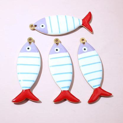 10 Stück 40x14mm Edelstahl Emaille Streifen Fisch Charms Anhänger DIY Schmuck Making Zubehör Erkenntnisse für Halsketten Ohrringe
