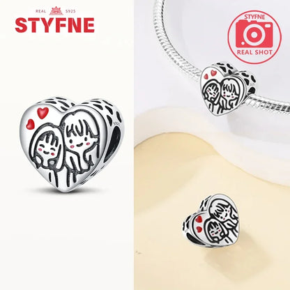 Sterling Silber S925 Schwestern auf der Schaukel Charms Herz Bead Fit Original Armband Armreif DIY Feines Geschenk Schmuck für Frauen