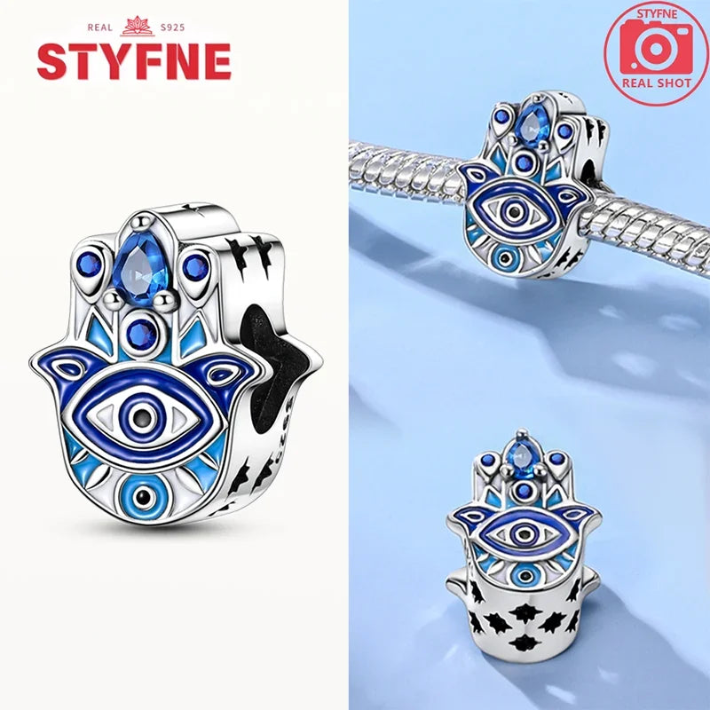 NEUE Silber 925 Elefant Evil Eye Hand Kreuz Herz Blau Zirkon Perlen Charms Fit Original Armband für Frauen Diy Edlen Schmuck geschenk