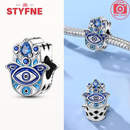 NEUE Silber 925 Elefant Evil Eye Hand Kreuz Herz Blau Zirkon Perlen Charms Fit Original Armband für Frauen Diy Edlen Schmuck geschenk