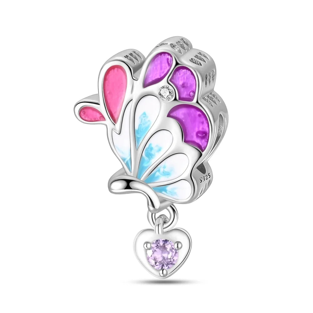 Bunter Schmetterlings-Quasten-Charm-Anhänger aus 925er-Sterlingsilber mit Perlen, passend für Original-Armbänder aus Silber für die Schmuckherstellung von Frauen