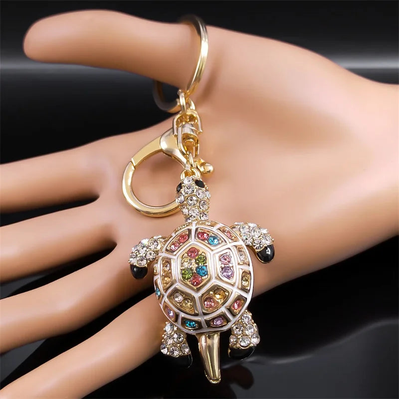 Exquisite bunte Kristall Schildkröte Schlüsselanhänger Halter für Frauen Männer Legierung Strass Tier Schlüsselanhänger Charme Schmuck Geschenke K5205S03