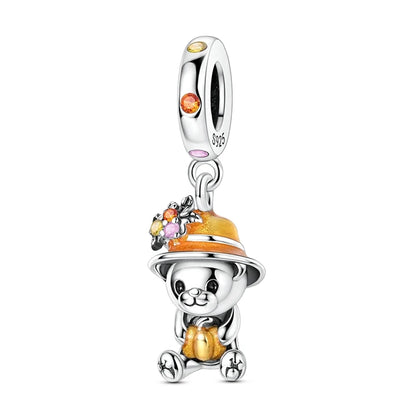 Kürbishaus-Perlen und Kuchen-Donut-Herzform aus 925er-Sterlingsilber, dreifach baumelnder Charm, passend für Armbänder, goldene orangefarbene Anhänger-Geschenke