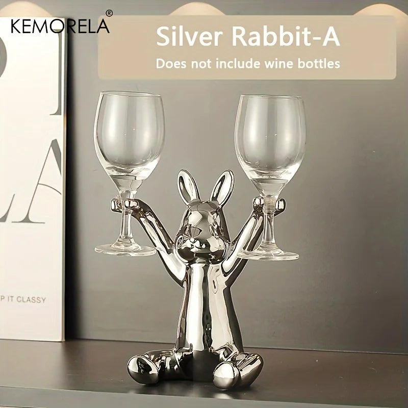 KEMORELA Hasen-Weinregal-Halter, 1 Stück, Champagner-Präsentationsständer, dekoratives Schreibtisch-Ornament für Zuhause, Weinschrank, Bar, Weinkeller