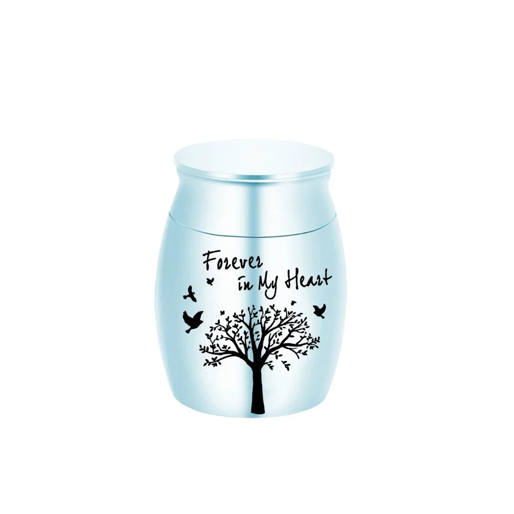 Kleine Andenkenurne in 7 Farben für menschliche Asche, Baum des Lebens, Feuerbestattungsurnen, Mini-Urnen, perfekter Gedenk-Aschenhalter aus Aluminiumlegierung