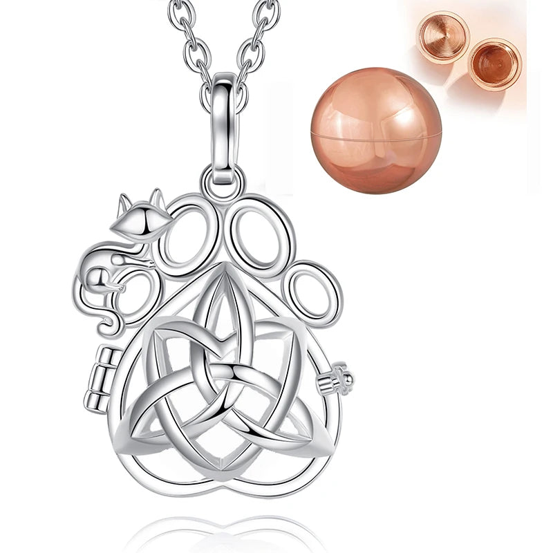 EUDORA Urne Feuerbestattung Anhänger 14mm Katze Fuß Käfig Medaillon Asche Halter Andenken Kapsel Keltische knoten Halskette Hohl Ball DIY schmuck