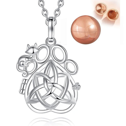 EUDORA Urne Feuerbestattung Anhänger 14mm Katze Fuß Käfig Medaillon Asche Halter Andenken Kapsel Keltische knoten Halskette Hohl Ball DIY schmuck