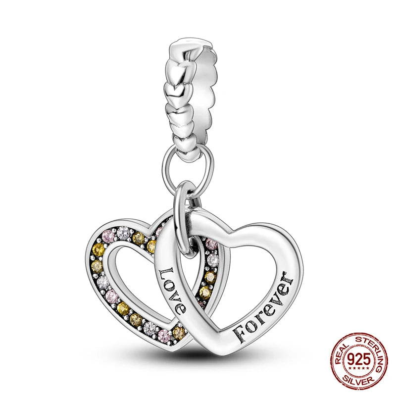 Fit 925 Original Armband 100 % 925 Sterling Silber Glänzende Bunte Zirkon Herz Charms Perlen Exquisite DIY Schmuck Geschenk