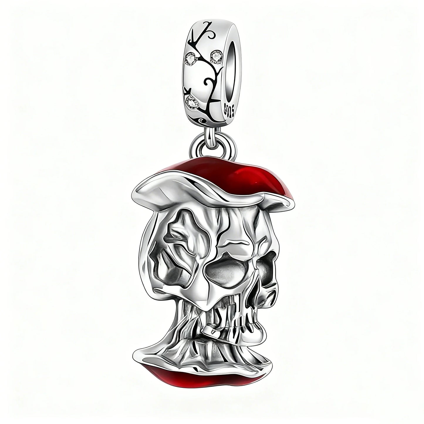 Herz- und Orgel-Charm, 925er-Sterlingsilber, roter Rosenschädel, baumelnder Anhänger, dunkle ästhetische Passform, Armreif, Halskette, DIY-Schmuck