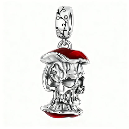 Herz- und Orgel-Charm, 925er-Sterlingsilber, roter Rosenschädel, baumelnder Anhänger, dunkle ästhetische Passform, Armreif, Halskette, DIY-Schmuck