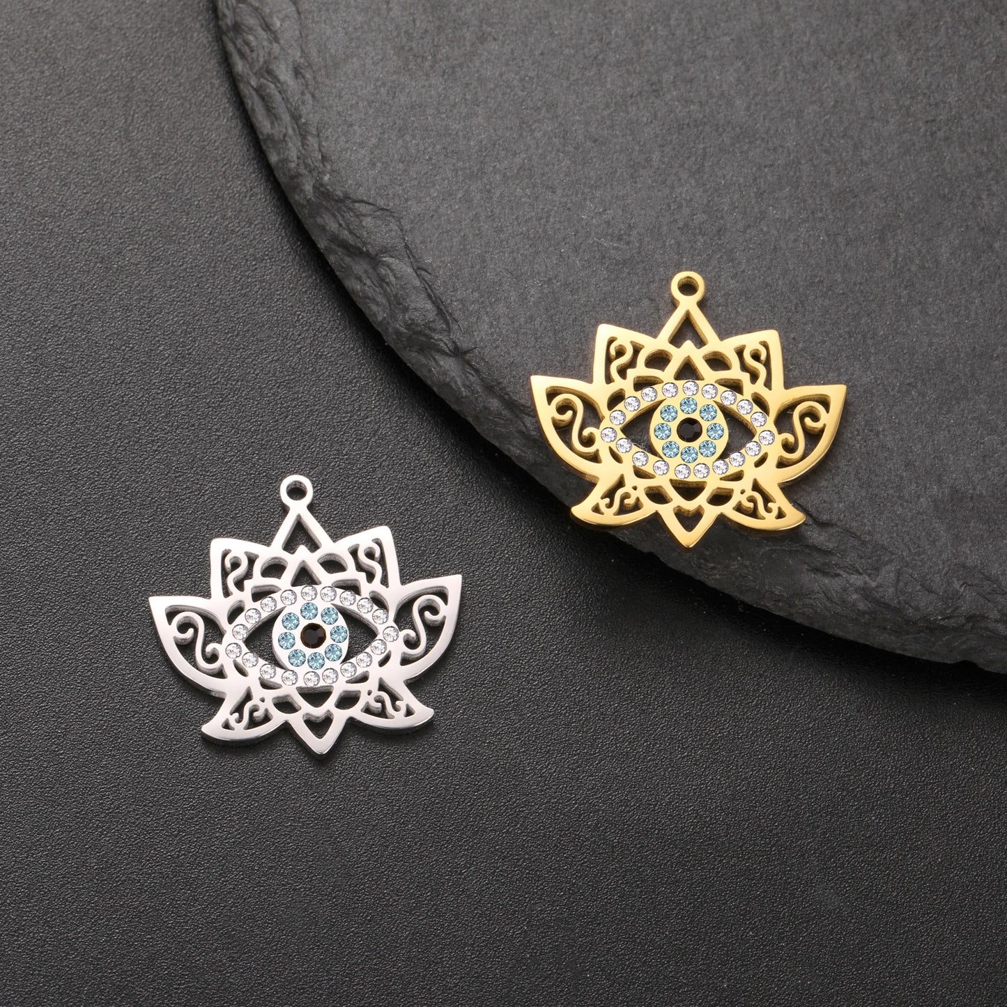Teamer Lotusblume mit Zirkon-Augen-Charms für Frauen, Edelstahl, exquisite filigrane Halskette, Vintage-Schmuck, Geschenk, 2026, Neu