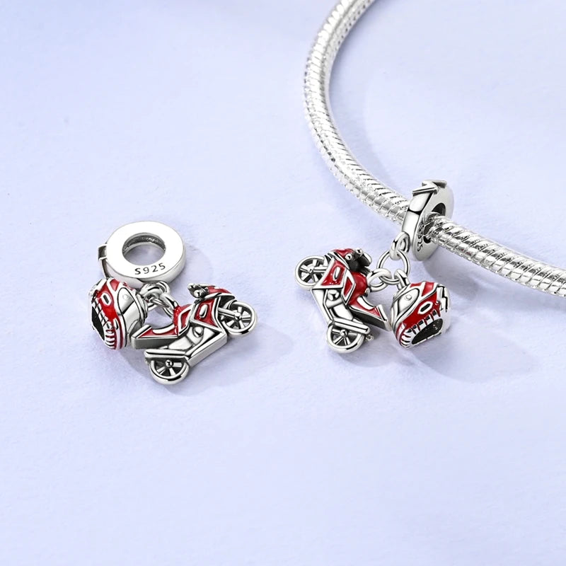2025 heißer Verkauf Charms Perle 925 Sterling Silber Fahrrad Blume Kinderwagen Anhänger Fit Armreif Armband Halskette DIY Schmuck