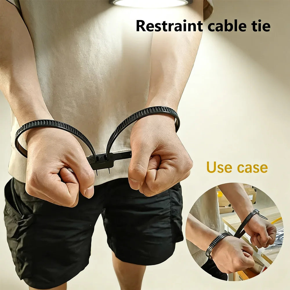 2/20 Stück 27,5 Zoll robuste Polizei-Handschellen aus Kunststoff – flexible, selbstverriegelnde Nylon-Kabelbinder mit zwei Enden