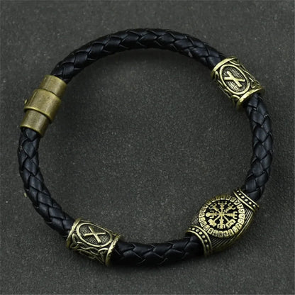 Mkendn Wikinger Accessoires Runen Perlen DIY Schmuck Herren Damen Wikinger Leder Armreifen mit Charms Bart Perlen