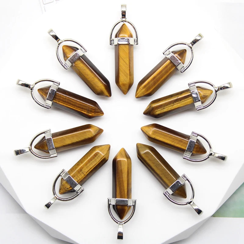 24 stücke Natürliche Stein Achate Quarz Kristall Anhänger Für Halskette Charme Fluorit Sechseckigen Anhänger DIY Schmuck Machen Zubehör
