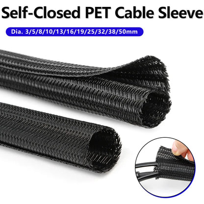 2/5 m schwarze, erweiterbare, selbstschließende Kabelhülse aus PET, Durchmesser 3 mm ~ 50 mm, geteilte, isolierte, hitzebeständige, geteilte Leitungsschutzhülse