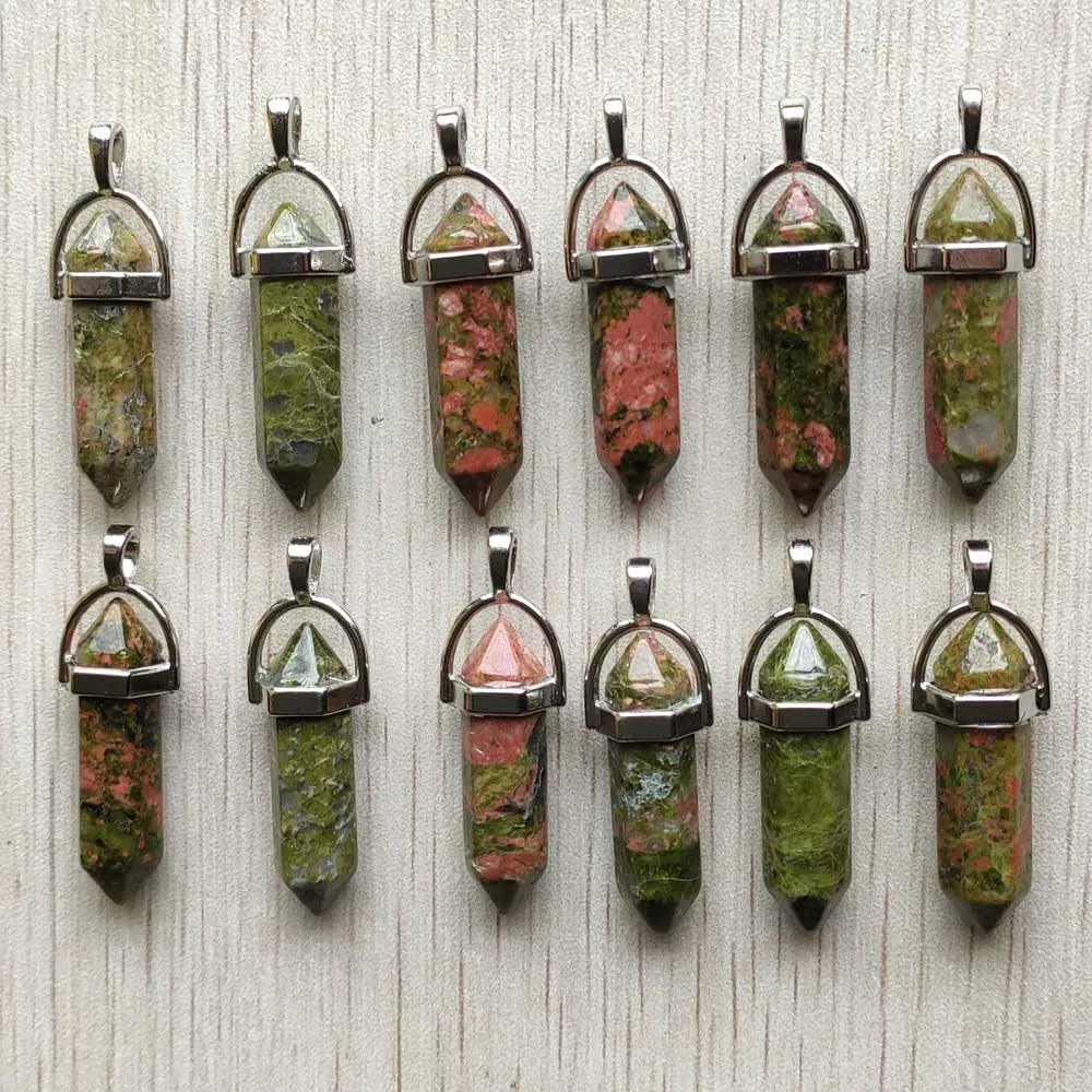 Schneller Versand Naturstein Quarz Aventurin Lapis Kristall sechseckige Säule Anhänger für Schmuck Zubehör 12 Stück Großhandel