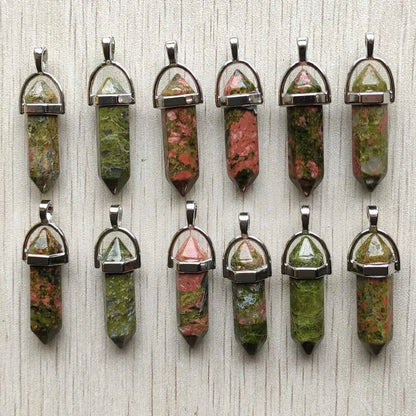 Schneller Versand Naturstein Quarz Aventurin Lapis Kristall sechseckige Säule Anhänger für Schmuck Zubehör 12 Stück Großhandel