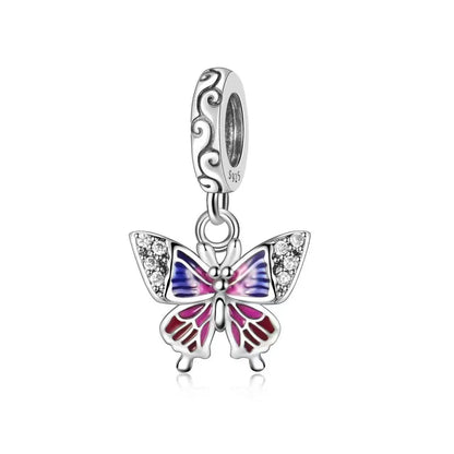 Exquisiter 925er-Sterlingsilber-Charm mit funkelndem Edelstein, Schlüssel, Blume, Schmetterling, passend für DIY-Armbänder, Halsketten, edler Schmuck, Geschenke