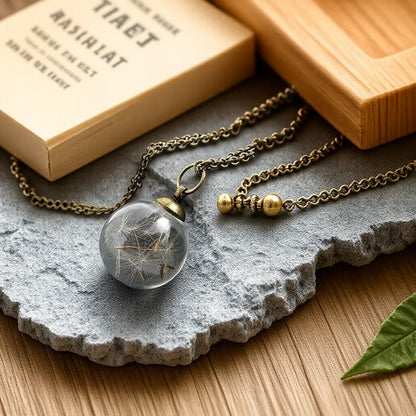 Löwenzahn-Halskette, echter Löwenzahn-Glaskugel-Anhänger, Wunsch-Halskette, Natur-Schmuck für Frauen, Geschenk