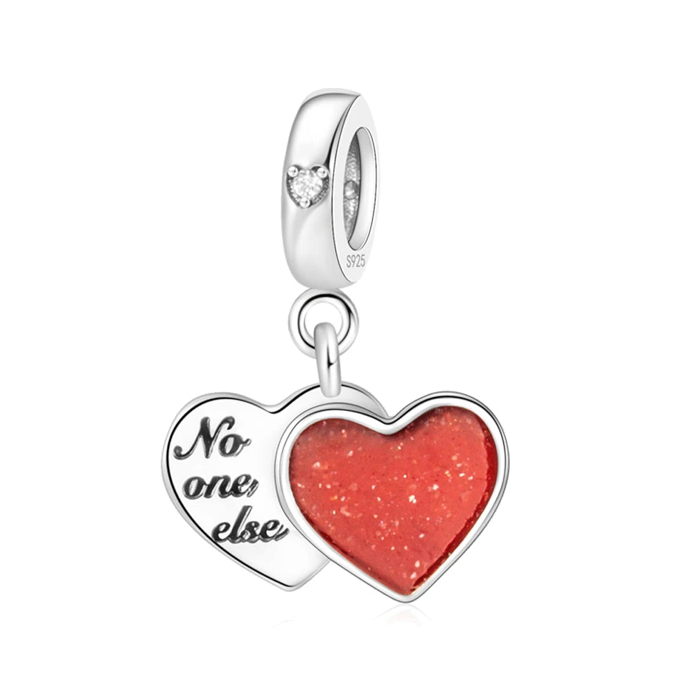 Rote Serie 925er Sterlingsilber, Koi-Herz, Pilz, Feuerwerkskörper, Kaffeemaschine, Charm, passend für DIY-Armbänder, Halsketten, exquisite lustige Geschenke