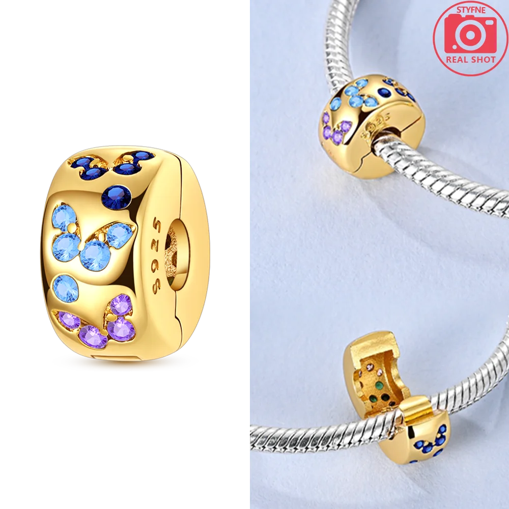 Original funkelnde Charm-Perlen aus 925er-Sterlingsilber, Gold, Rose, heller Stern, Herz, passend für Armbänder, DIY-Jubiläums-Schmuck, Geschenk